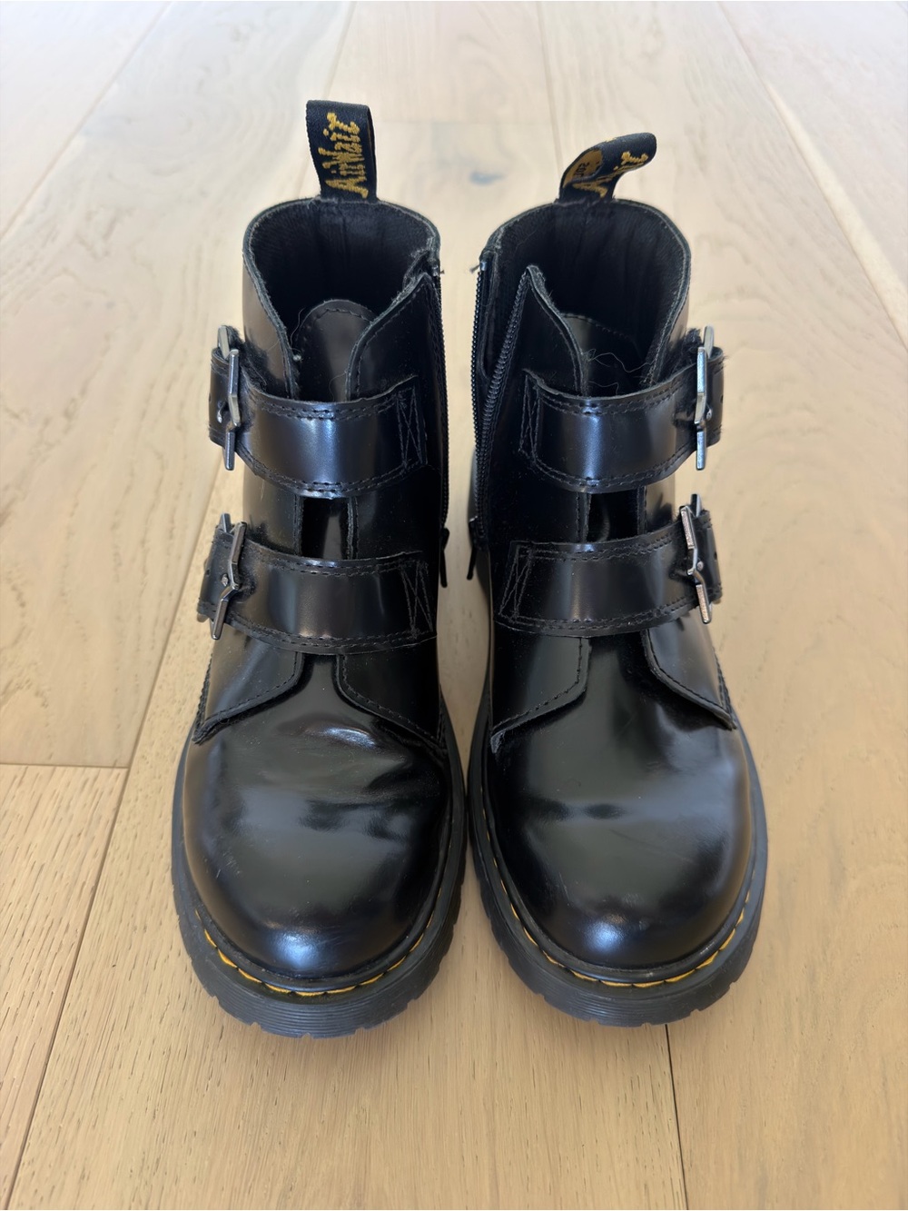 Dr. Martens Kids Black Patent Double-Buckle Boots